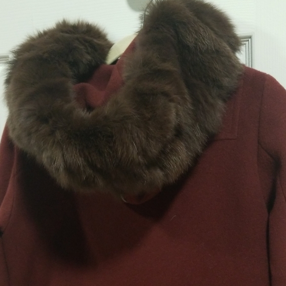 Rebecca Minkoff Fur Scotch Toggle Coat Wine - Picture 7 of 9